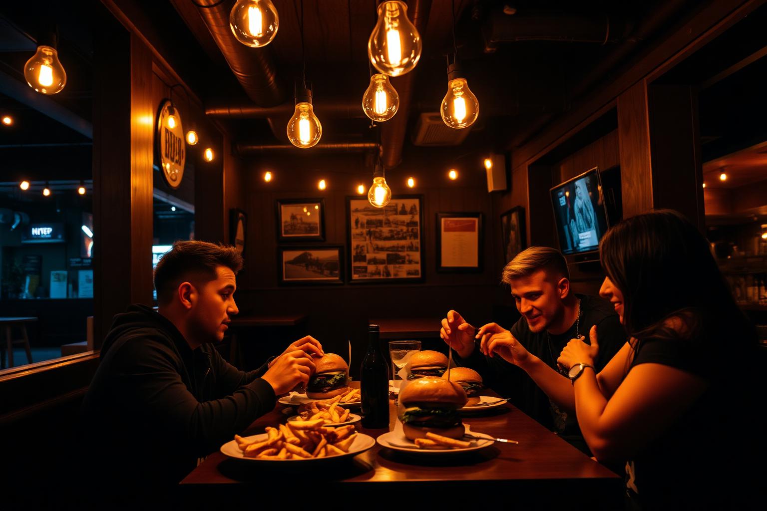 Amigos disfrutando hamburguesas en WeldonBurger