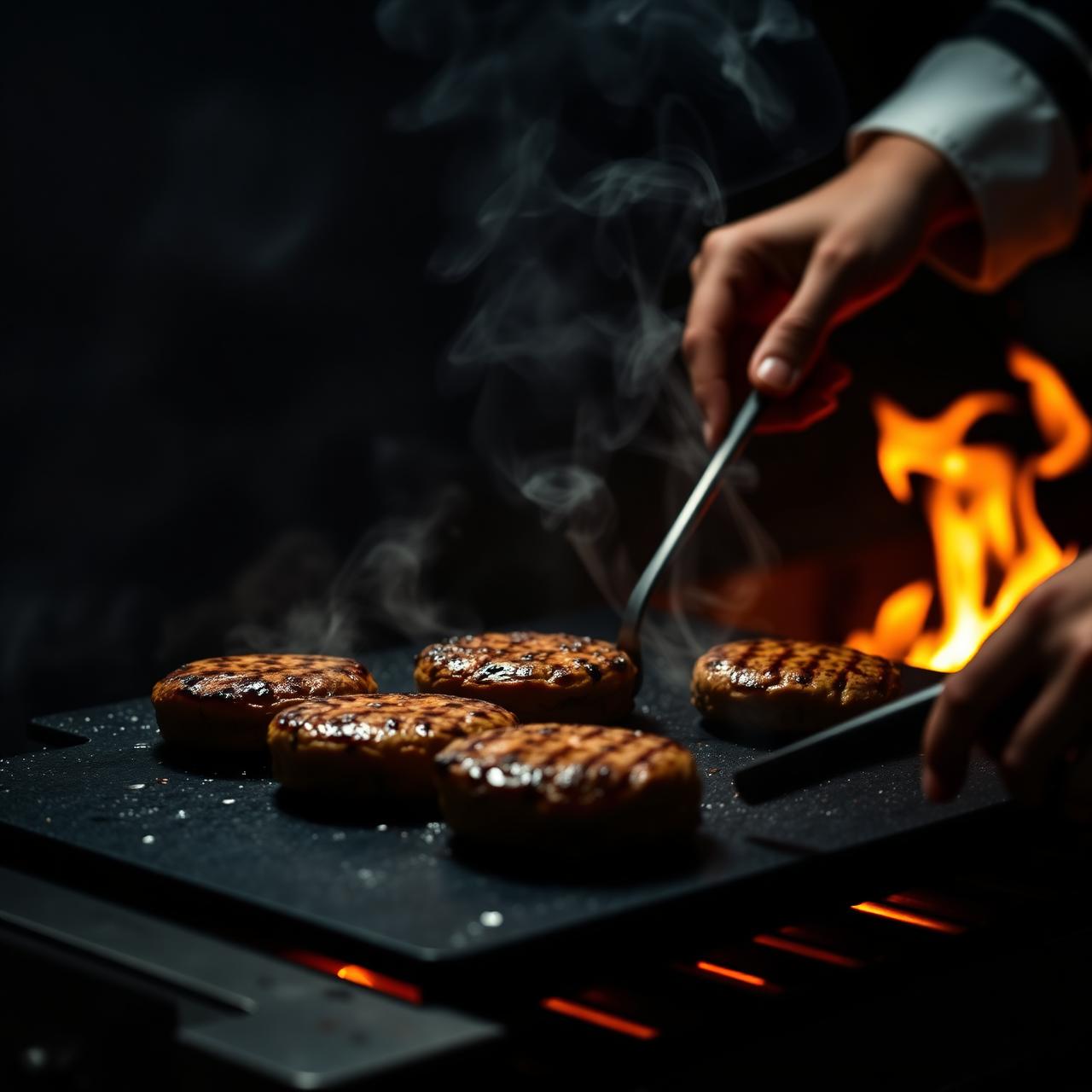 Chef preparando hamburguesas a la parrilla en WeldonBurger
